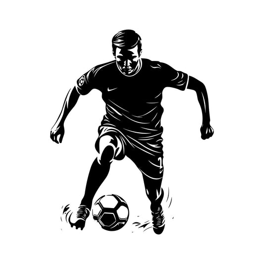 sports, soccer, football, athletic, black and white, monochrome, silhouette, action sports, male athlete, team sports, youth sports, dynamic movement, modern style, contemporary, sport illustration, ball, athletic wear, nike, masculine, motion, energetic, sport themed, competitive, training, exercise, active lifestyle, recreational sports