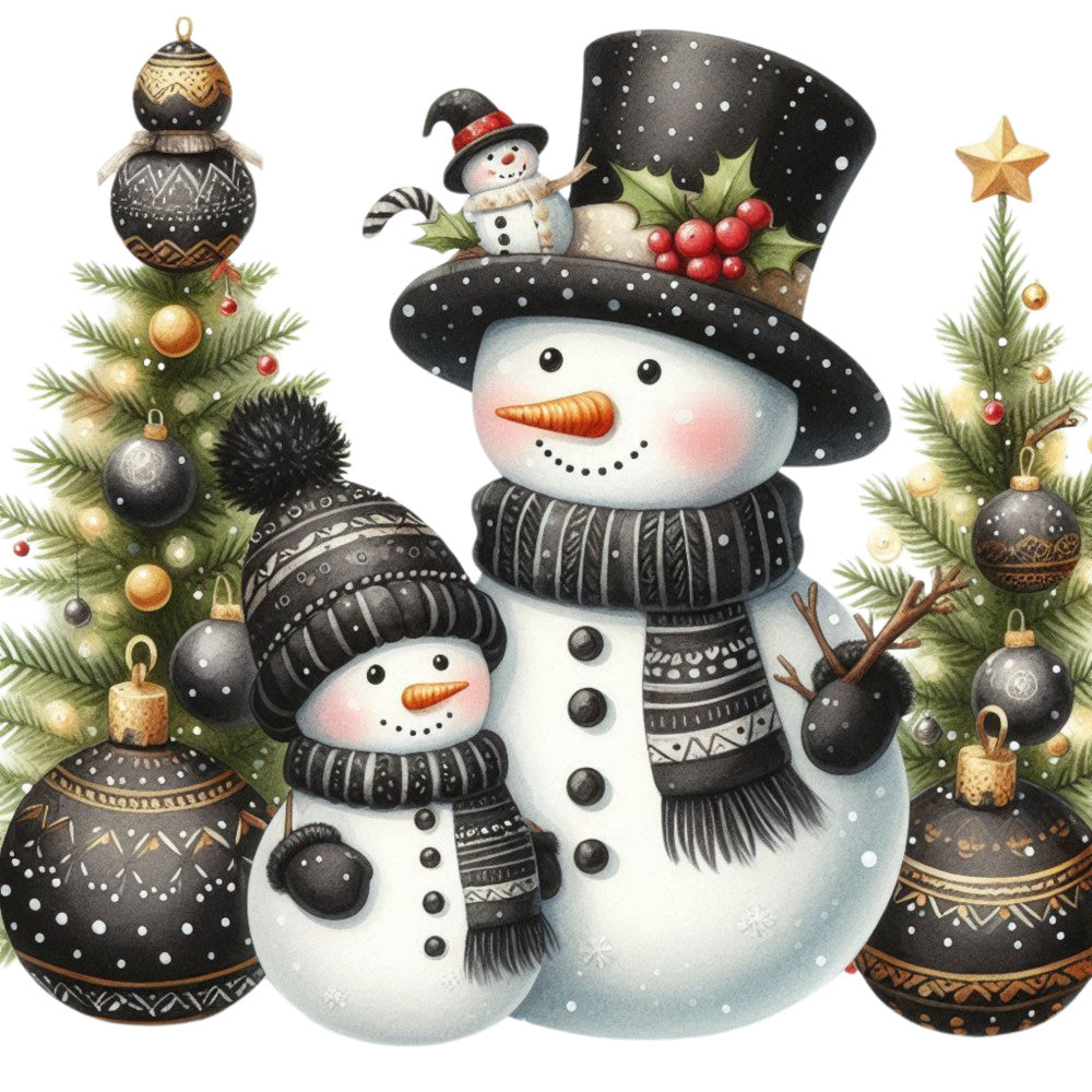 Black Hat Snowmen Fabric Panel 1