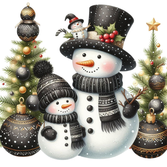 Black Hat Snowmen Fabric Panel 1