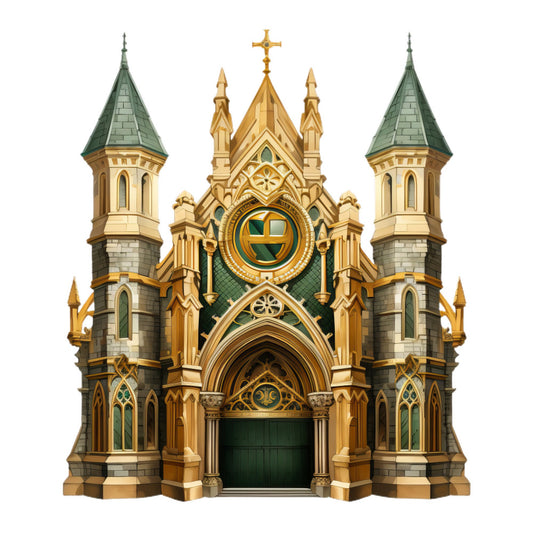 cathedral, gothic, architecture, ornate, gold, cream, ivory, forest green, emerald green, sage green, gray, stone, religious, church, spiritual, victorian, elegant, vintage, detailed, intricate, decorative, classic, traditional, majestic, symmetrical, building, landmark, heritage, historical, stained glass