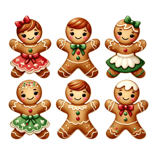 gingerbread men, christmas, holiday, festive, cute characters, whimsical, traditional, seasonal, red, green, cream, tan, brown, candy decorations, bows, ribbons, icing details, cheerful, family-friendly, children's, themed panel, winter, decorative, jolly, cookie design, embellished, colorful accents, nostalgic, retro, kitchen
