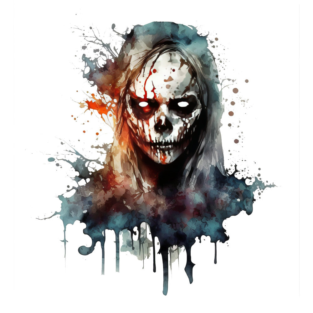 skull, watercolor, abstract, gothic, dark art, halloween, spooky, teal, rust orange, burnt sienna, charcoal gray, cream, splatter, ink bleed, modern, edgy, alternative, goth aesthetic, death motif, artistic, dripping paint, halloween decoration, wall art, home decor, contemporary, bold design, supernatural, dark theme