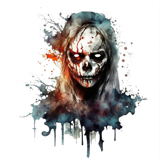 skull, watercolor, abstract, gothic, dark art, halloween, spooky, teal, rust orange, burnt sienna, charcoal gray, cream, splatter, ink bleed, modern, edgy, alternative, goth aesthetic, death motif, artistic, dripping paint, halloween decoration, wall art, home decor, contemporary, bold design, supernatural, dark theme