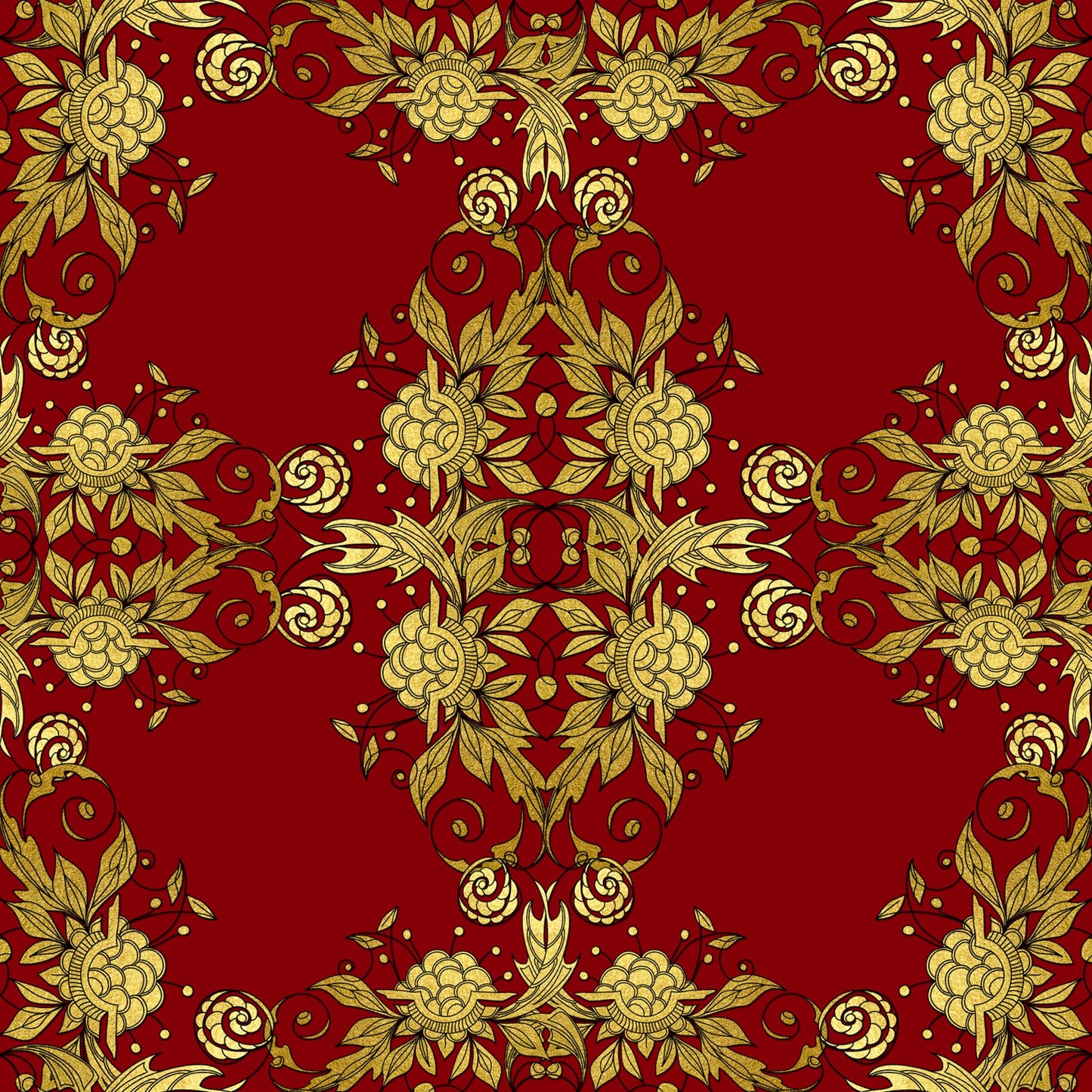 Red Gold Christmas Pattern 5 Quilting Cotton Fabric