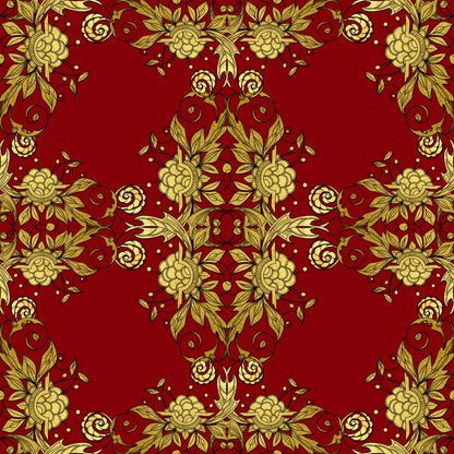 Red Gold Christmas Pattern 5 Quilting Cotton Fabric