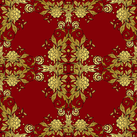 Red Gold Christmas Pattern 5 Quilting Cotton Fabric