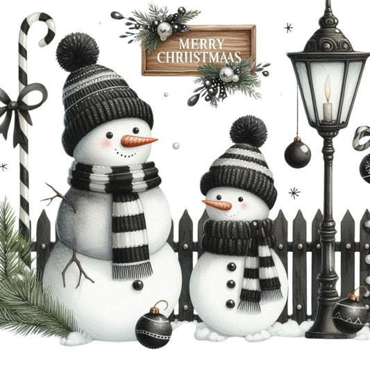 Black Hat Snowmen Fabric Panel 7