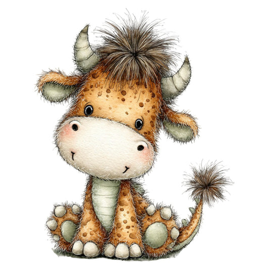 cute cow, whimsical animals, farmhouse, children's fabric, baby quilt, brown and cream, tan, rust orange, sage green, spotted cow, horns, dandelion, nature themed, friendly animals, nursery, playful, illustration style, animal motif, country cottage, pastoral, adorable, kids fabric, storybook, soft colors, gentle, sweet animals, baby boy, baby girl, woodland