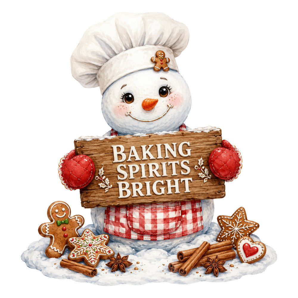 snowman, winter, christmas, holiday, baking, gingerbread, festive, cream white, burnt orange, red, plaid, gingham, rustic, whimsical, vintage, farmhouse, country, seasonal, winter baking, kitchen theme, decorative cookies, cinnamon sticks, cozy, cheerful, traditional, food themed, inspirational text, wall hanging, home decor