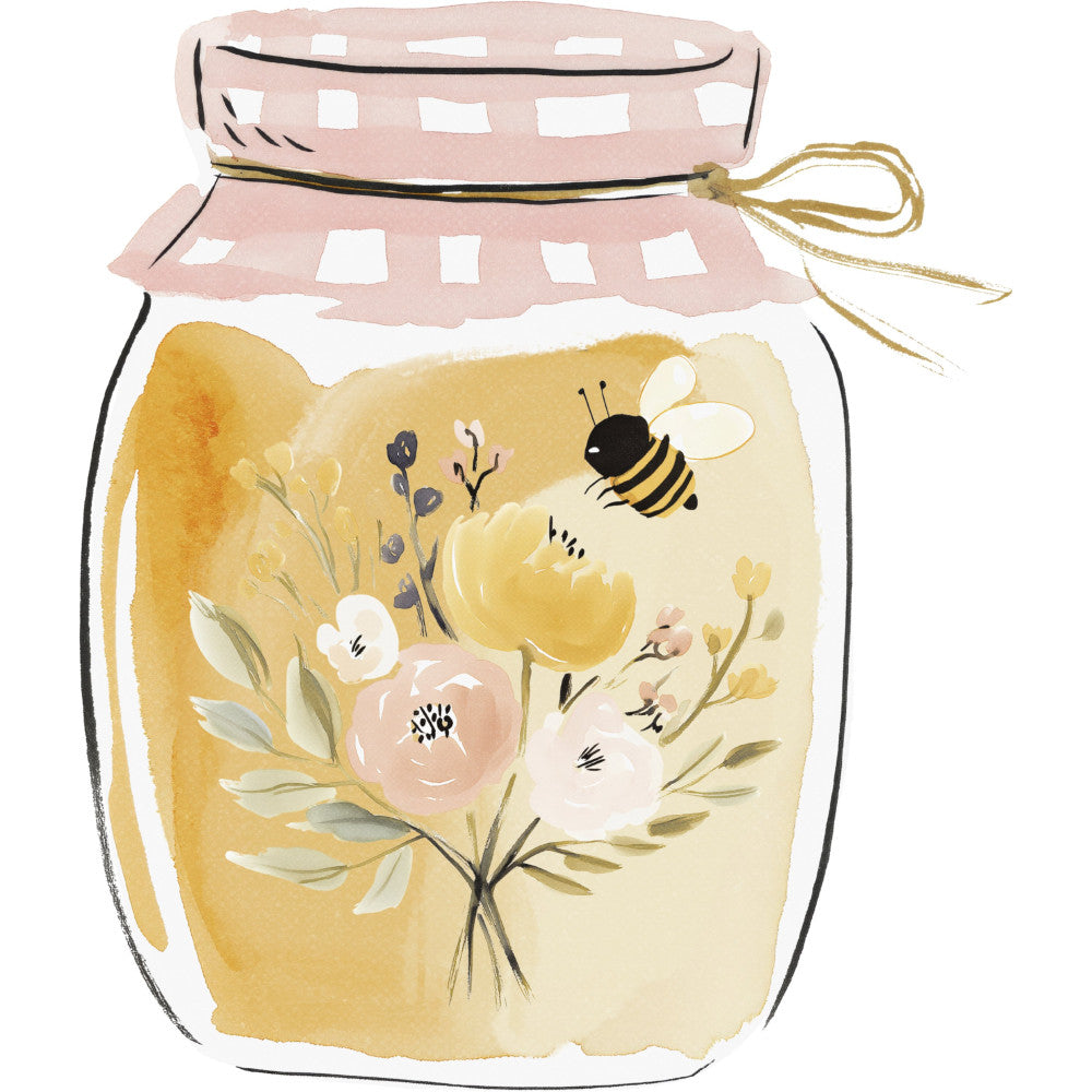honey yellow, cream, dusty rose, blush pink, sage green, bee, floral, flowers, nature, spring, summer, whimsical, botanical, cottage core, farmhouse, honey jar, mason jar, wildflowers, delicate flowers, bumble bee, garden, botanical illustration, vintage, sweet, charming, pastel, soft colors, feminine, nursery, baby quilt