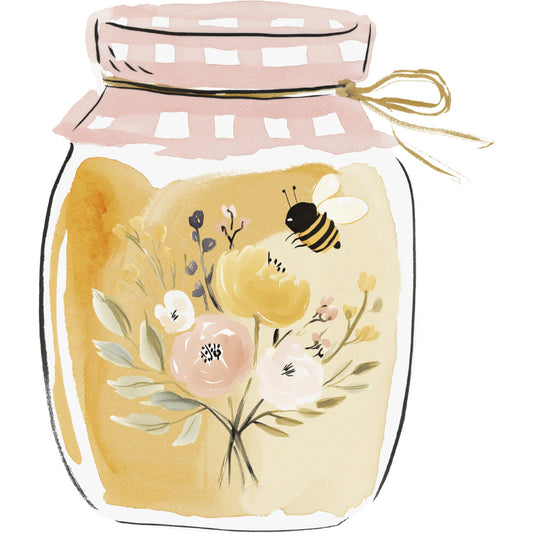 honey yellow, cream, dusty rose, blush pink, sage green, bee, floral, flowers, nature, spring, summer, whimsical, botanical, cottage core, farmhouse, honey jar, mason jar, wildflowers, delicate flowers, bumble bee, garden, botanical illustration, vintage, sweet, charming, pastel, soft colors, feminine, nursery, baby quilt