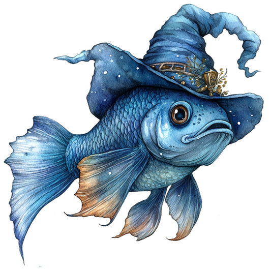 Watercolor Scary Fish Fabric Panel 19