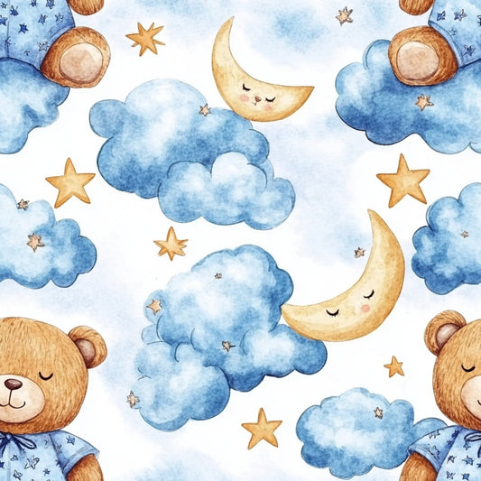 Blue Teddy Bear Baby Boy Pattern 8 Quilting Cotton Fabric