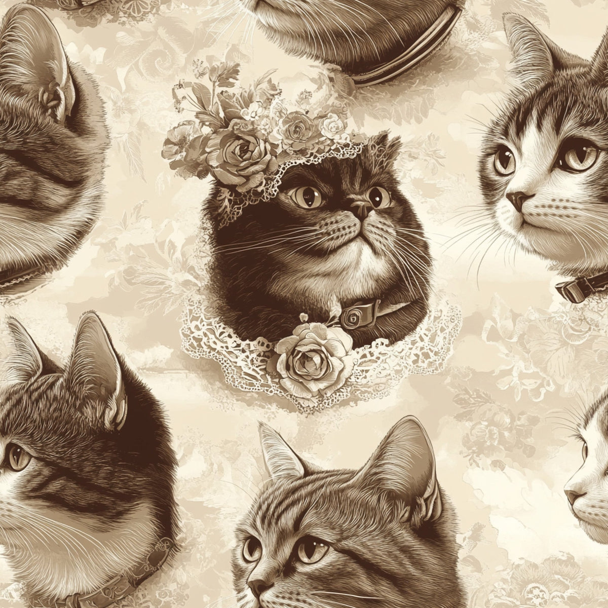 Sepia Kitten Toile Pattern 10 Minky Fabric
