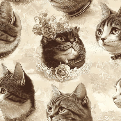 Sepia Kitten Toile Pattern 10 Minky Fabric