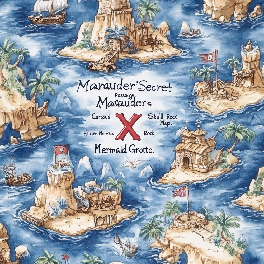 Pirate Treasure Map Fabric Panel 11