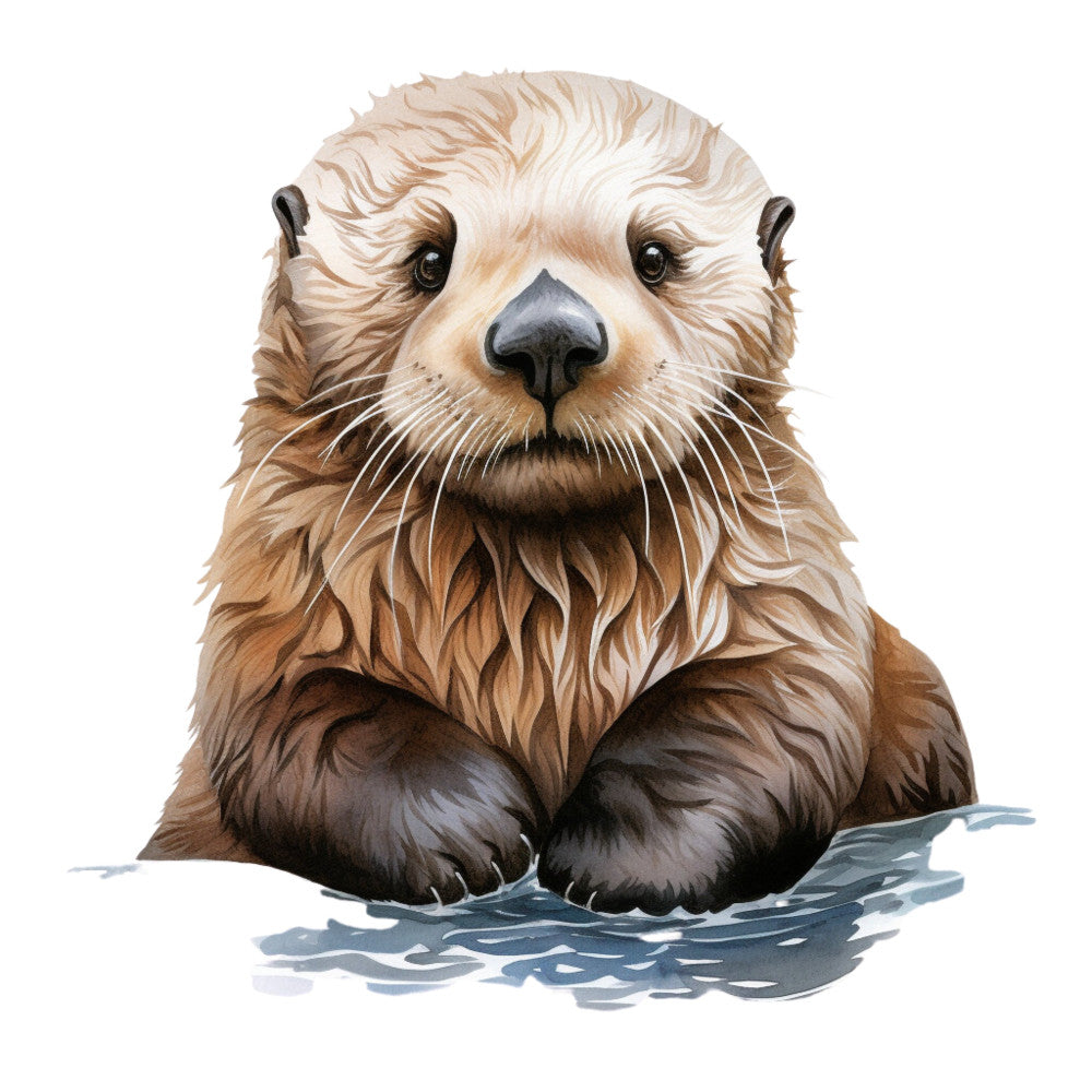 otter, sea otter, wildlife, animal portrait, aquatic animals, water animals, nature, realistic, cute animals, whimsical, charming, brown, tan, cream, beige, taupe, dark brown, black nose, water, ripples, aquatic theme, children's, nursery, baby, woodland, river wildlife, naturalistic style, adorable, endearing, animal lovers