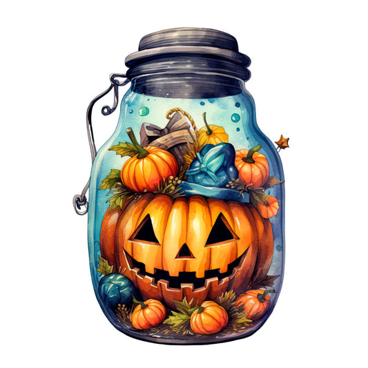 Watercolor Halloween Jar Fabric Panel 5