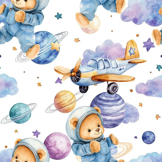 Blue Teddy Bear Baby Boy Pattern 4 Quilting Cotton Fabric