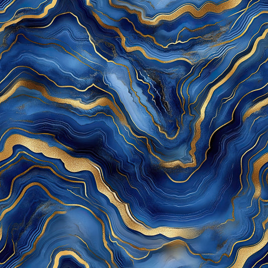 Royal Blue and Gold Agate Pattern 11 Quilting Cotton Fabric