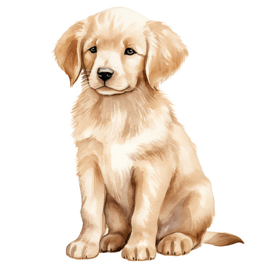 Watercolor Dogs Fabric Panel 11 featuring a detailed, soft beige puppy illustration printed on premium quilting cotton.
