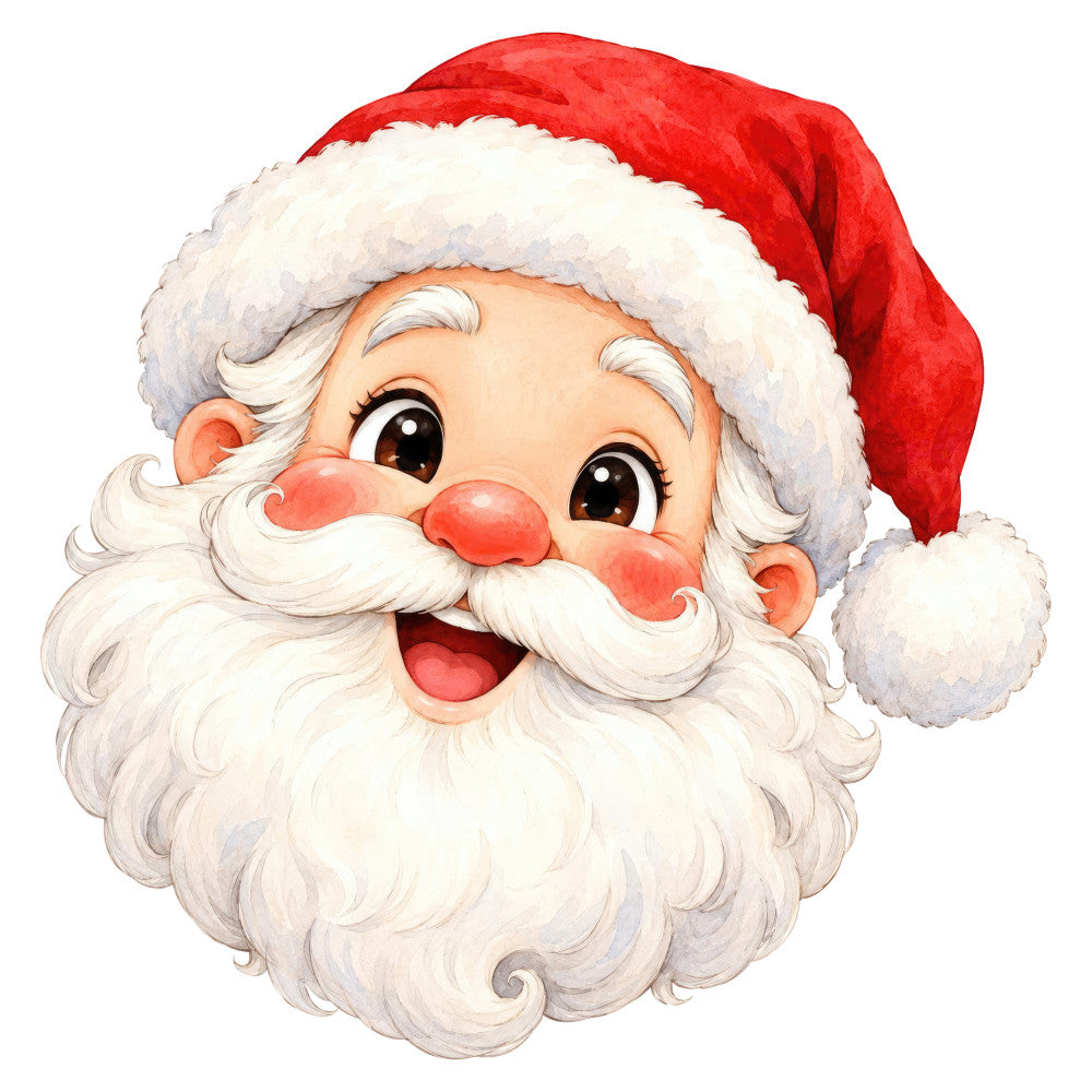 santa face, christmas, holiday, red and white, cream, ivory, festive, jolly, whimsical, vintage, traditional, nostalgic, santa claus, bearded, children's, cheerful, seasonal, winter, christmas panel, decorative, character print, retro, classic, cute, playful, smile, red hat, white beard