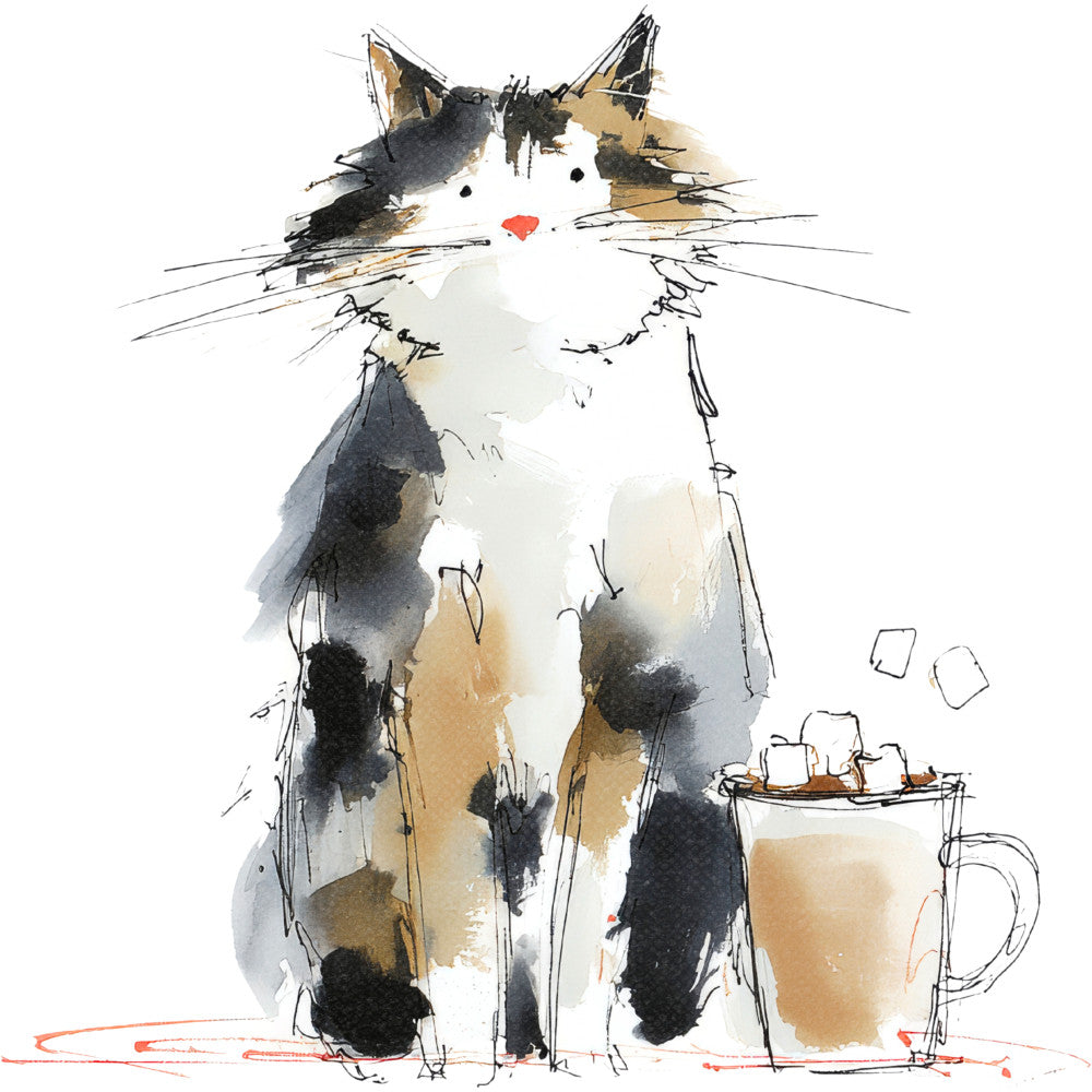 Handdrawn Christmas Cats Fabric Panel 62