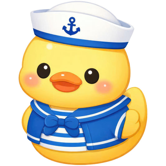 bright yellow, navy blue, white, orange, cute animals, duckling, sailor, nautical theme, maritime, whimsical, playful, children's, baby, cheerful, adorable, striped, bow tie, sailor hat, anchor, summer, spring, baby quilt, nursery, wall hanging, kids bedding, cheerful animals, fun, kawaii style
