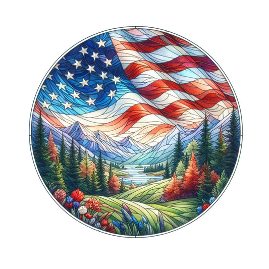 Round Stained Glass Patriotic Fabric Panel 20