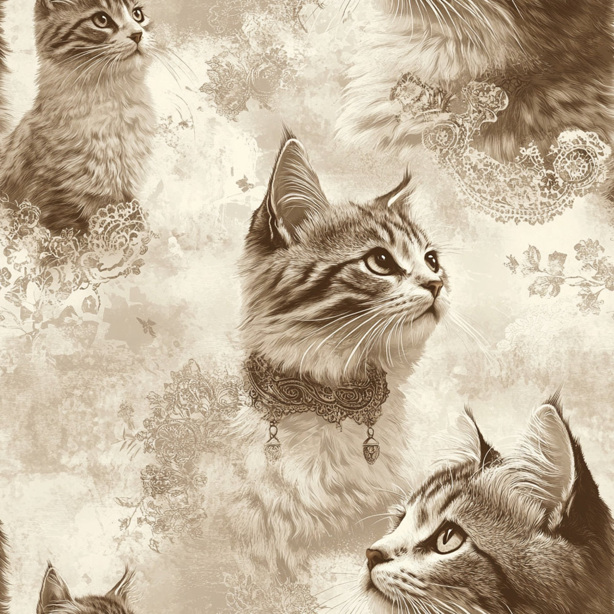 Sepia Kitten Toile Pattern 11 Minky Fabric