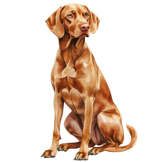 chocolate brown, tan, cream, rust, golden brown, dog, hunting dog, pointer, animal portrait, realistic, nature, pet lover, dog breed, sitting dog, sporting dog, traditional, elegant, lifelike, detailed illustration, brown and tan, multi-colored brown, domestic animals, dog themed, pet themed, home decor, wall art, dog lovers gift, canine, purebred