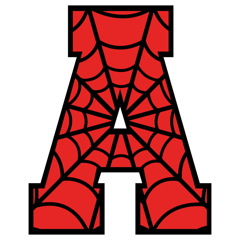 red, black, spider web, alphabet letter, superhero themed, comic book style, geometric pattern, fabric panel, quilting cotton, children's fabric, bright colors, web design, letter a, bold graphics, cartoon style, novelty print, craft fabric, sewing material, vibrant red, black outlines
