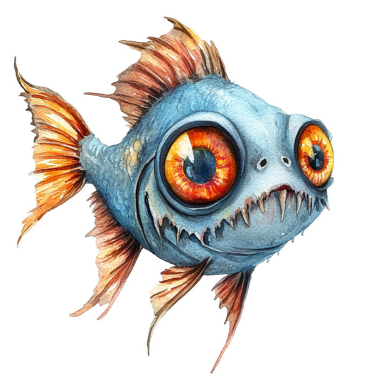 Watercolor Scary Fish Fabric Panel 15
