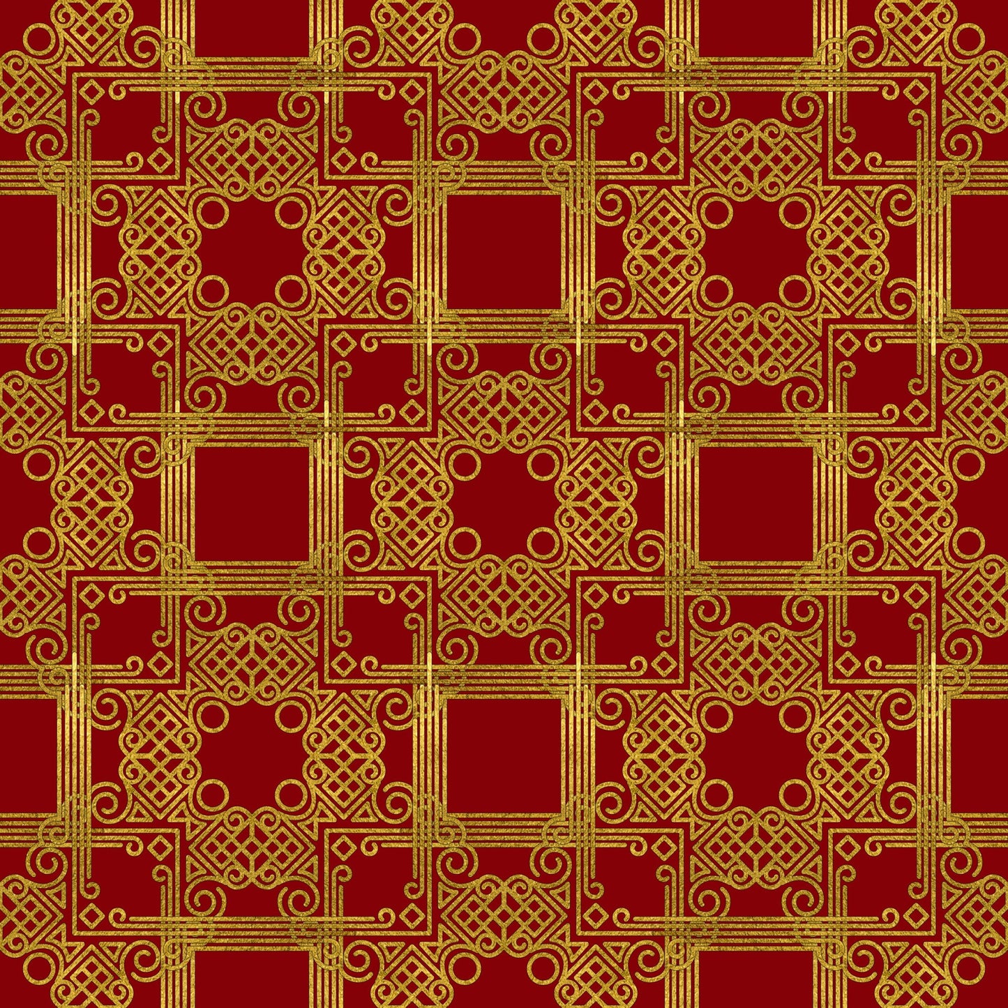 Red Gold Christmas Pattern 4 Quilting Cotton Fabric