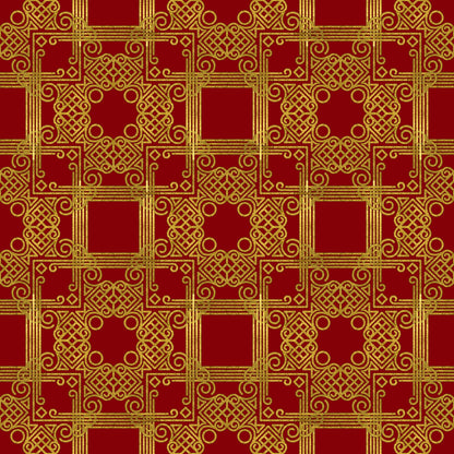 Red Gold Christmas Pattern 4 Quilting Cotton Fabric