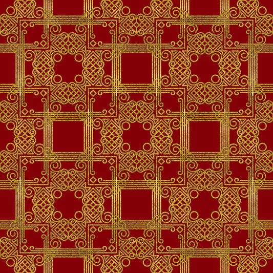 Red Gold Christmas Pattern 4 Quilting Cotton Fabric