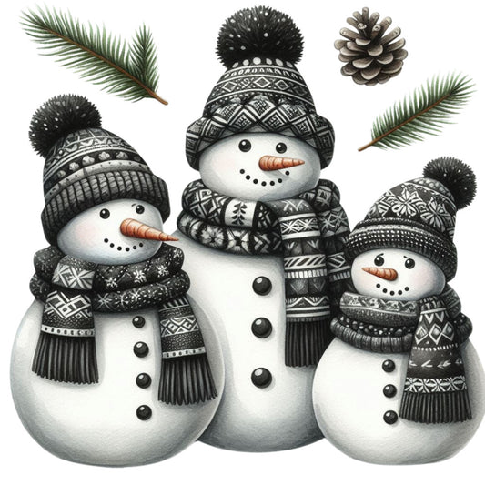 Black Hat Snowmen Fabric Panel 13