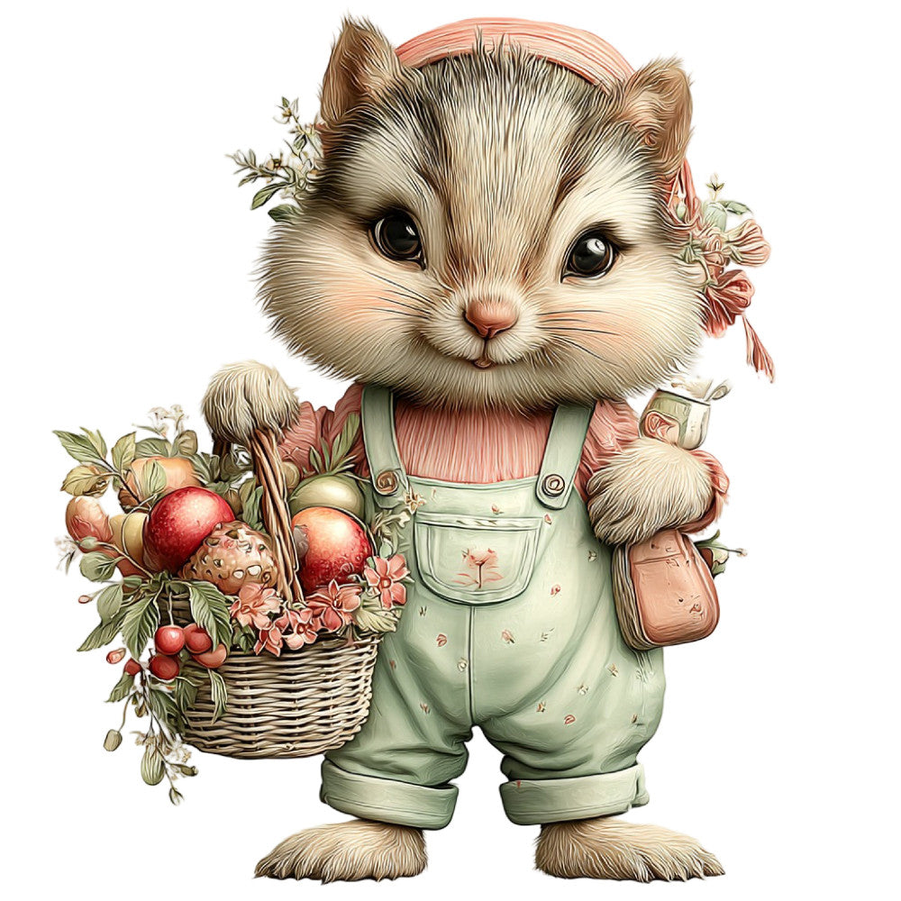 cat, kitten, animals, whimsical, cute, folk art, vintage, pastoral, spring, garden, flowers, floral, apples, fruit, basket, nature, soft green, sage green, cream, blush pink, coral pink, rustic, farmhouse, children's, storybook, illustrated, decorative panel, wall hanging, nursery, baby quilt