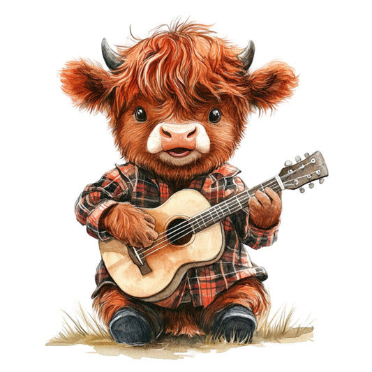 Cute Western Highland Cow Fabric Panel 32