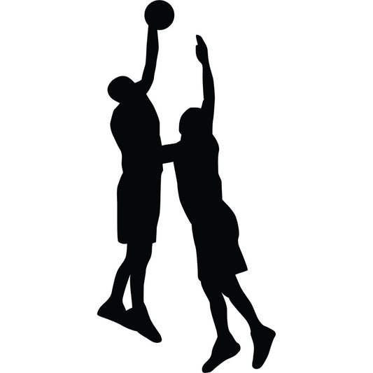 basketball, sports, silhouette, black, athletic, players, game, competitive, team sports, modern, action, dynamic, jumping, shooting, defense, high contrast, contemporary, youth, recreation, street ball, court, training, sport theme, monochrome, bold, graphic, minimalist, energetic