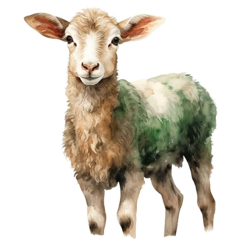 goat, cream, tan, beige, forest green, sage green, sage, animals, farm animals, livestock, farmhouse, rustic, whimsical, cute, country, pastoral, gentle, kid's, children's, nursery, watercolor, painted, artistic, nature-inspired, woodland, cottage core, cozy, warm, natural tones, earth tones
