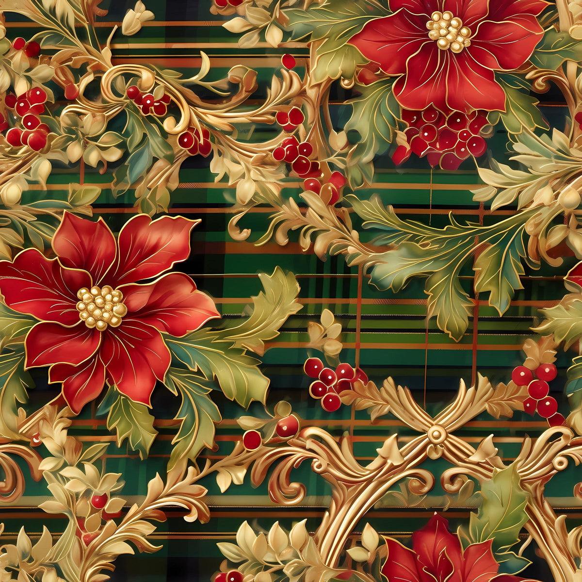 Gilded Tartan Blooms Pattern 10 Minky Fabric