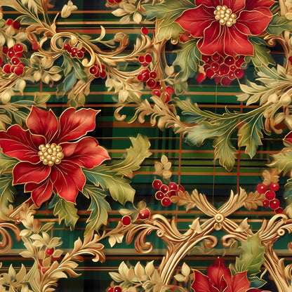 Gilded Tartan Blooms Pattern 10 Minky Fabric