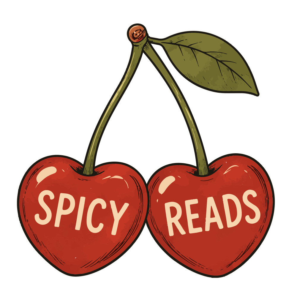 cherry, red, cream, olive green, spicy reads, book themed, literary, reading, whimsical, playful, nature, fruit, cherry motif, leaf, typography, text, fun, quirky, book lover, reader gift, autumn, fall, cozy, casual, modern, novelty, conversation print, educational, library themed
