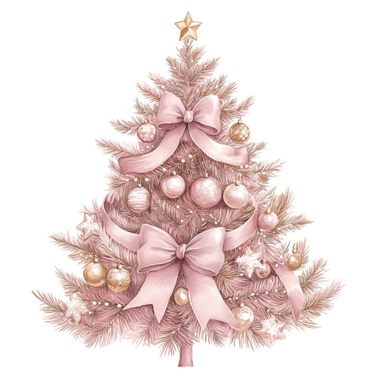 dusty rose, mauve, blush pink, rose gold, champagne, copper, soft pink, taupe, christmas, holiday, elegant, romantic, ornaments, baubles, bows, ribbons, star topper, evergreen, festive, traditional, vintage, whimsical, feminine, decorative, winter, celebration, formal, sophisticated, tree, metallic accents