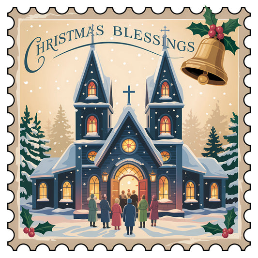 Vintage Christmas Stamps Fabric Panel 42
