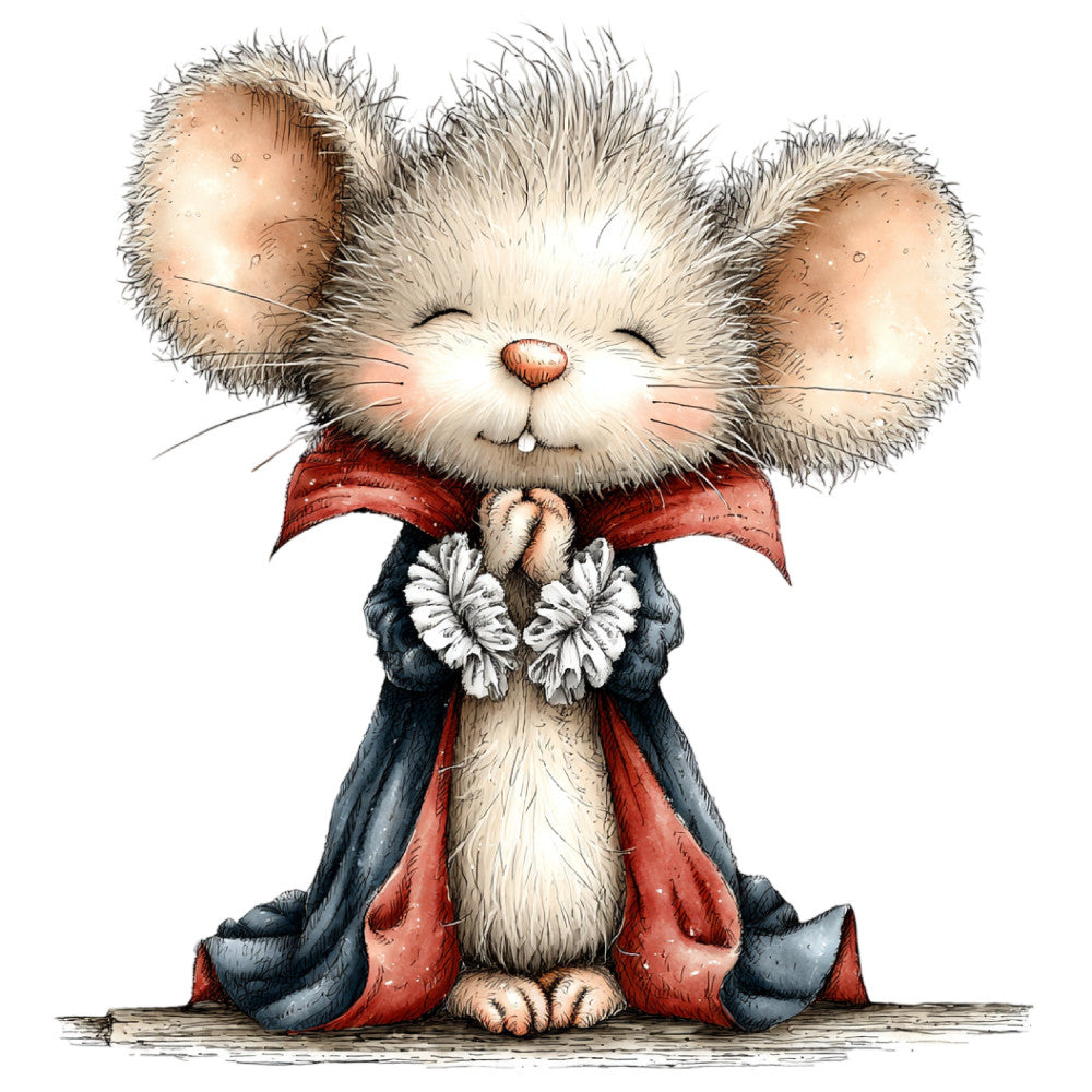 cute animal, mouse, whimsical, children's, baby, cream, tan, beige, red, navy blue, charcoal gray, white, dressed up animals, character, illustration, storybook, vintage style, adorable, sweet, festive, holiday, costume, fancy dress, formal wear, nursery, baby quilt, wall hanging, decorative panel, playful