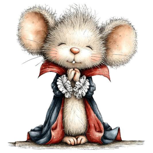 cute animal, mouse, whimsical, children's, baby, cream, tan, beige, red, navy blue, charcoal gray, white, dressed up animals, character, illustration, storybook, vintage style, adorable, sweet, festive, holiday, costume, fancy dress, formal wear, nursery, baby quilt, wall hanging, decorative panel, playful