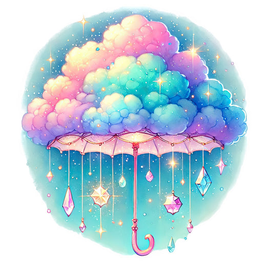 pastel pink, pastel blue, pastel purple, mint green, soft yellow, rainbow, gradient colors, clouds, umbrella, whimsical, magical, dreamy, celestial, stars, gems, crystals, diamonds, sparkles, fantasy, children's, baby, nursery, raindrop, weather, nature, enchanted, fairy tale, soft aesthetic, kawaii, cute
