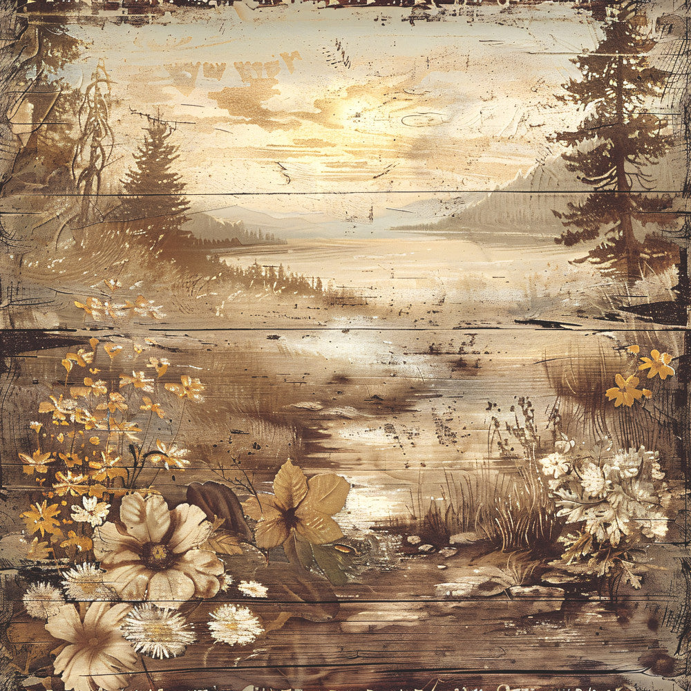 Yellowstone on Rustic Wood Fabric Panel 2